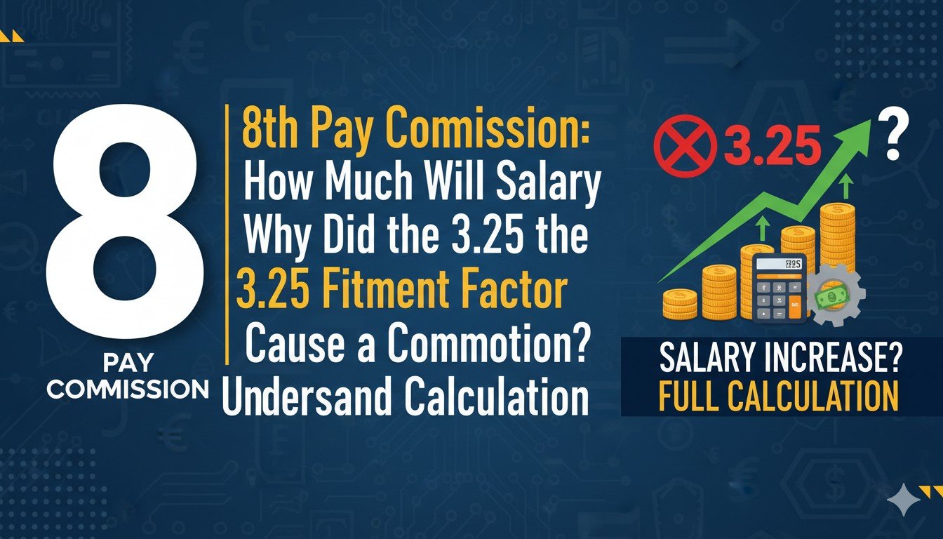 केंद्र सरकार कर्मचारियों की सैलरी कैलकुलेटर और 8वीं वेतन आयोग की चर्चा दिखाती इमेज