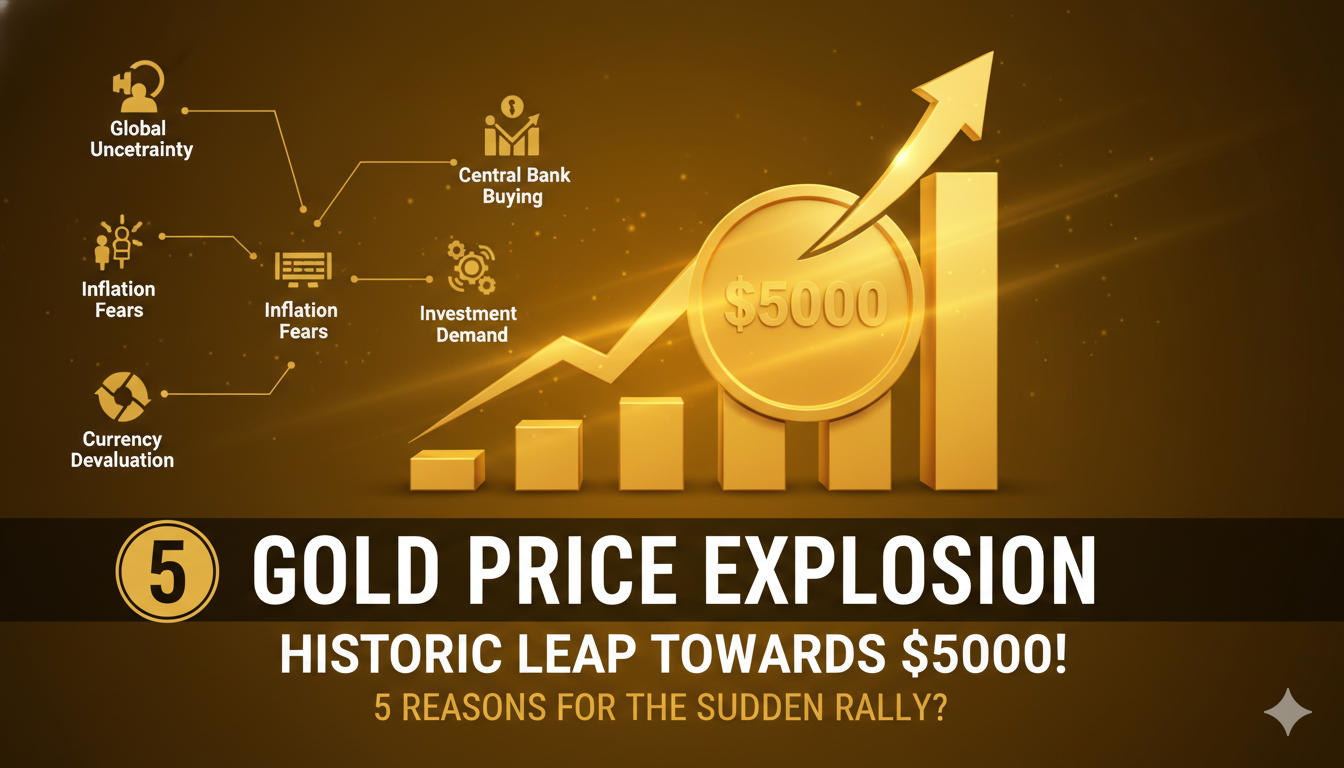 सोने की कीमत में ऐतिहासिक उछाल दर्शाती ग्राफिक इमेज।