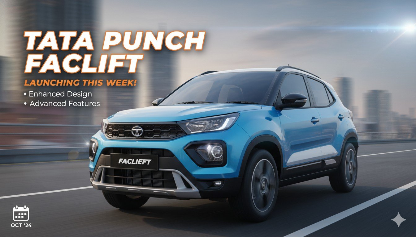 टाटा पंच फेसलिफ्ट का फ्रंट व्यू जिसमें नया डिजाइन और LED लाइट्स दिखाई दे रहे हैं
