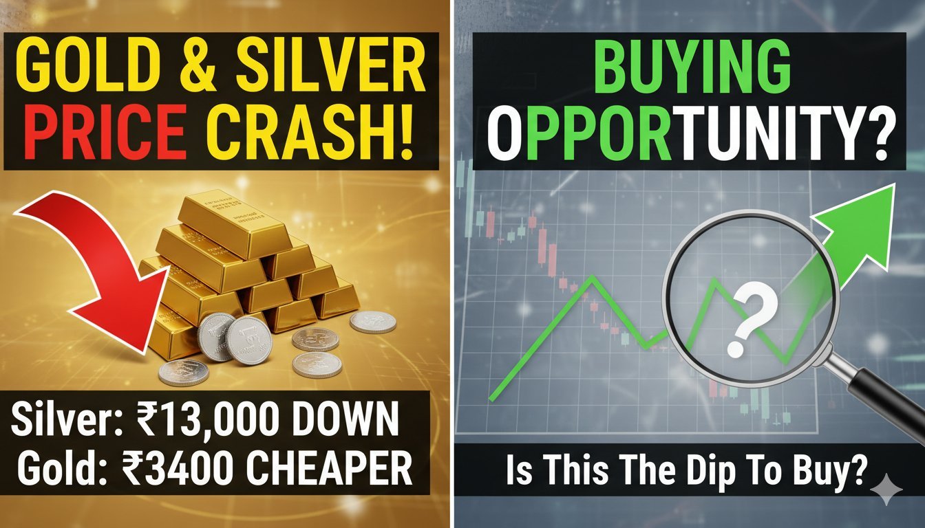 सोने और चांदी की कीमतों में गिरावट दिखाता ग्राफ और बार्स
