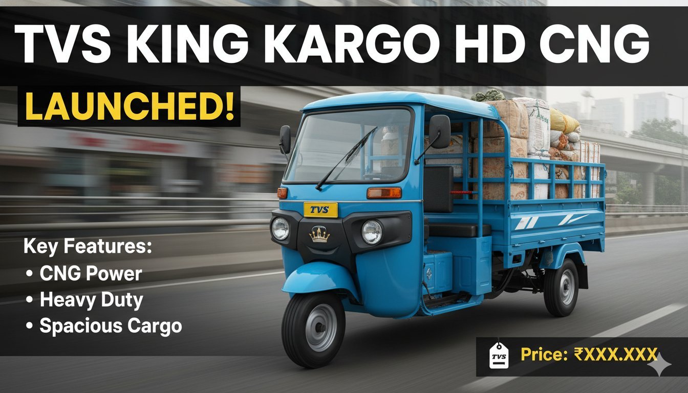 TVS King Kargo HD CNG three-wheeler cargo vehicle in action