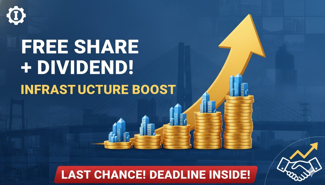 Alt Text for featured image : आईआरबी इंफ्रास्ट्रक्चर डेवलपर्स का लोगो और शेयर बाजार ग्राफ के साथ बोनस शेयर और डिविडेंड घोषणा