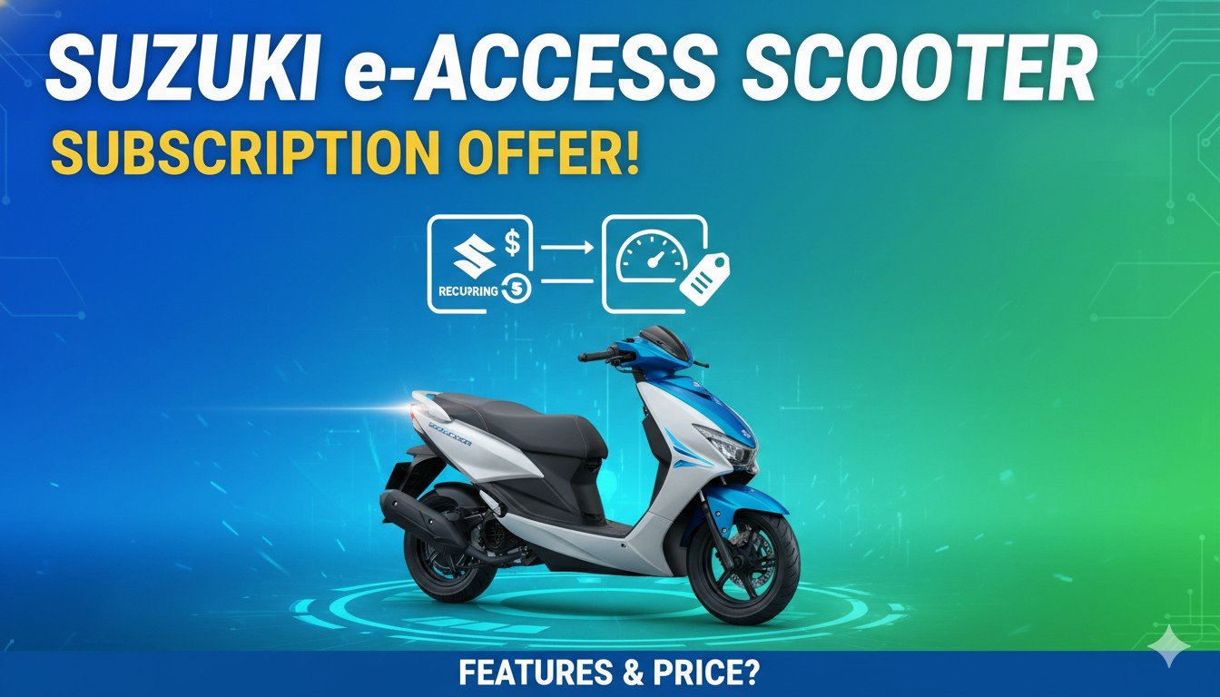 Suzuki eAccess इलेक्ट्रिक स्कूटर साइड व्यू, ब्लू कलर में, सब्सक्रिप्शन ऑफर के साथ